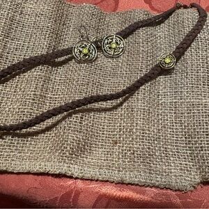 Elegant Brown and Gold Braided Suede Necklace and Earring Set by Willow House